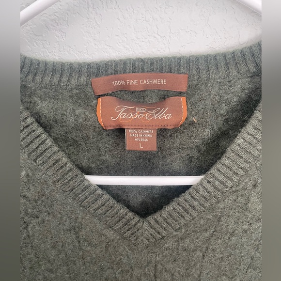 Men’s Tasso Elba Green Cashmere V-Neck Pullover Sweater Size Large - Picture 3 of 6
